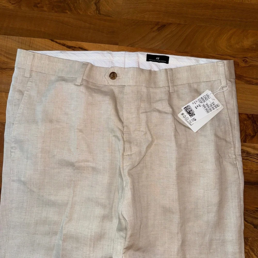 H&M Linen Blend Mens Dress Pants, Beige Straight Leg, Size‎ 42R, New vacation